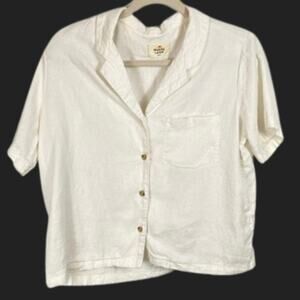Marine Layer Womens S White Lucy Resort Hemp Blend Shirt Sustainable Beachy